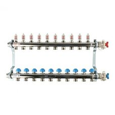 Коллекторная группа REHAU HKV-D на 10 выходов (РЕХАУ - 12081011002)1"x3/4"ЕК из нержавеющей стали с регулирующими и термостатическими вентилями и расходомерами