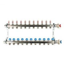 Коллекторная группа REHAU HKV-D на 11 выходов (РЕХАУ - 12081111002)1"x3/4"ЕК из нержавеющей стали с регулирующими и термостатическими вентилями и расходомерами