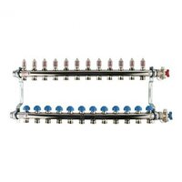 Коллекторная группа REHAU HKV-D на 12 выходов (РЕХАУ - 12081211002)1"x3/4"ЕК из нержавеющей стали с регулирующими и термостатическими вентилями и расходомерами