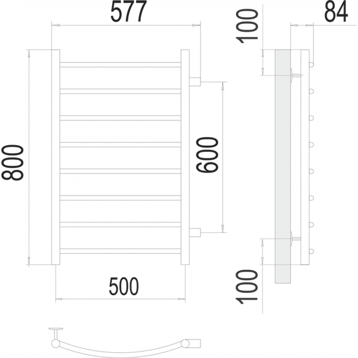 Классик П8 500х800 бп600 Полотенцесушитель TERMINUS