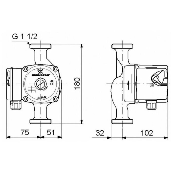 Насос циркуляционный UPS 25-40 180 с гайками Grundfos (98367575 Грундфос)