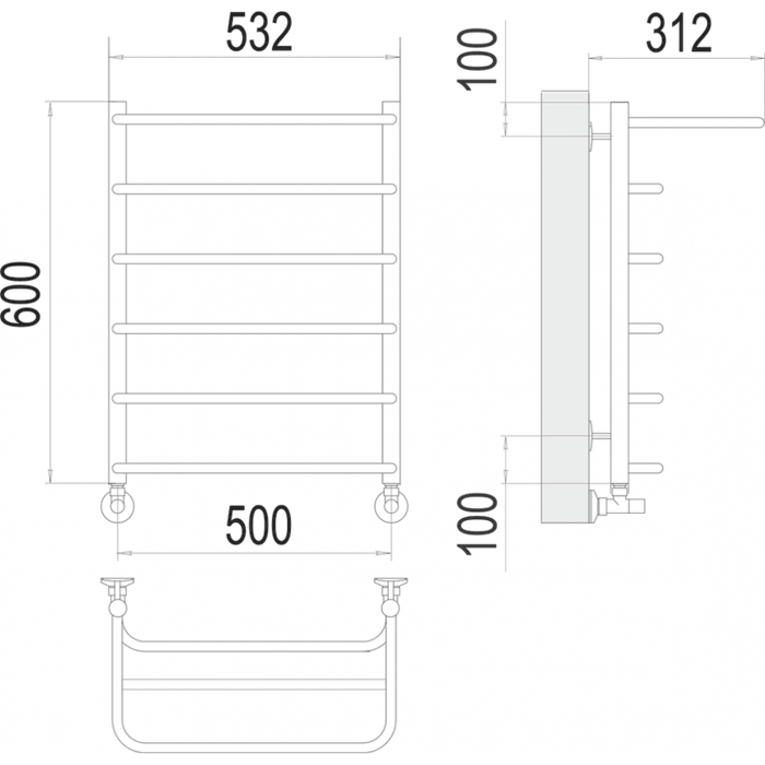 Полка П6 500х600  Полотенцесушитель TERMINUS