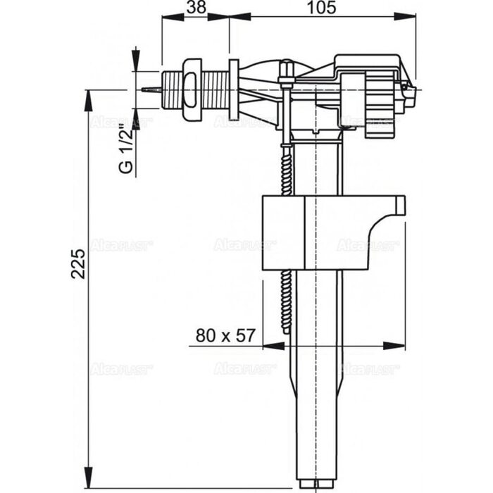 Впускной механизм с боковой подводкой и металлической резьбой 1/2" Alcaplast A16