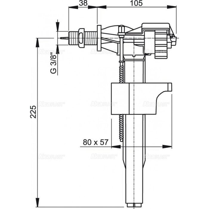 Впускной механизм с боковой подводкой и металлической резьбой 3/8" Alcaplast A16