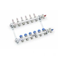 Коллекторная группа REHAU HKV-D на 12 выходов (РЕХАУ - 12081211002)1"x3/4"ЕК из нержавеющей стали с регулирующими и термостатическими вентилями и расходомерами