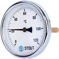 Термометр биметаллический 100 мм 1/2", 120°C с погружной гильзой 100 мм STOUT