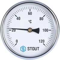 Термометр биметаллический 100 мм 1/2", 120°C с погружной гильзой 100 мм STOUT