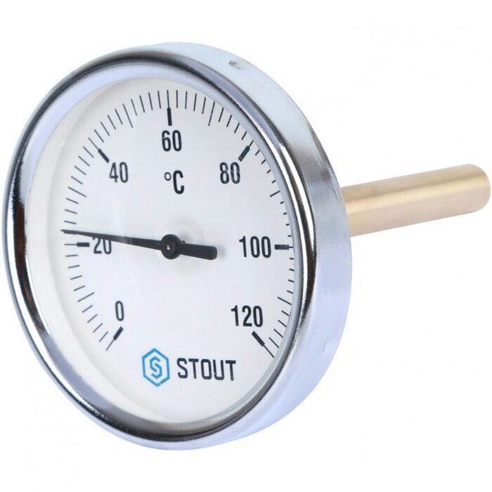 Термометр биметаллический 80 мм 1/2", 120°C с погружной гильзой 100 мм STOUT