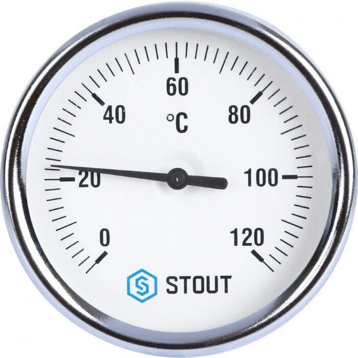 Термометр биметаллический 80 мм 1/2", 120°C с погружной гильзой 100 мм STOUT