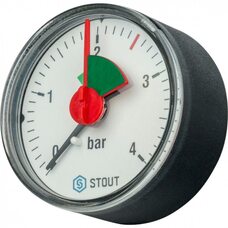 Манометр аксиальный 50 мм 1/4" с указателем предела, 0-4 бар STOUT
