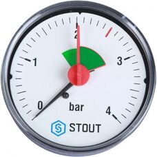 Манометр аксиальный 63 мм 1/4" с указателем предела, 0-4 бар STOUT