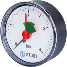 Манометр аксиальный 63 мм 1/4" с указателем предела, 0-4 бар STOUT