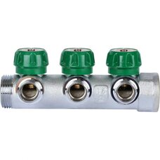 Коллектор регулирующий распределительный 1" с 3 отводами 1/2", плоское уплотнение STOUT