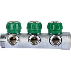 Коллектор регулирующий распределительный 1" с 3 отводами 1/2", плоское уплотнение STOUT