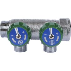 Коллектор регулирующий распределительный 3/4" с 2 отводами 1/2", плоское уплотнение STOUT
