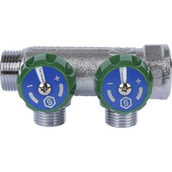 Коллектор регулирующий распределительный 3/4" с 2 отводами 1/2", плоское уплотнение STOUT