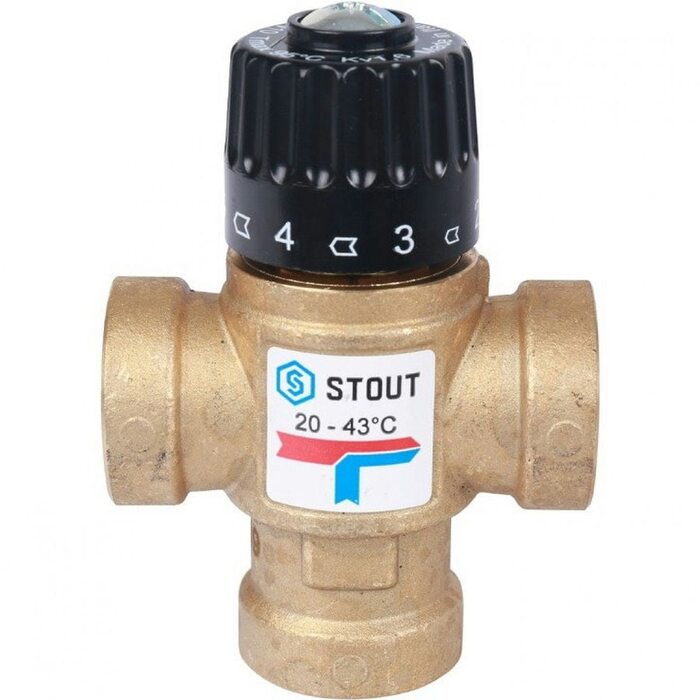 Клапан термостатический смесительный ВР 3/4", 20-43°С, KV 1.6 м3/ч Stout