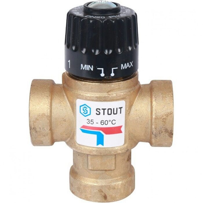Клапан термостатический смесительный ВР 3/4", 35-60°С, KV 1.6 м3/ч Stout