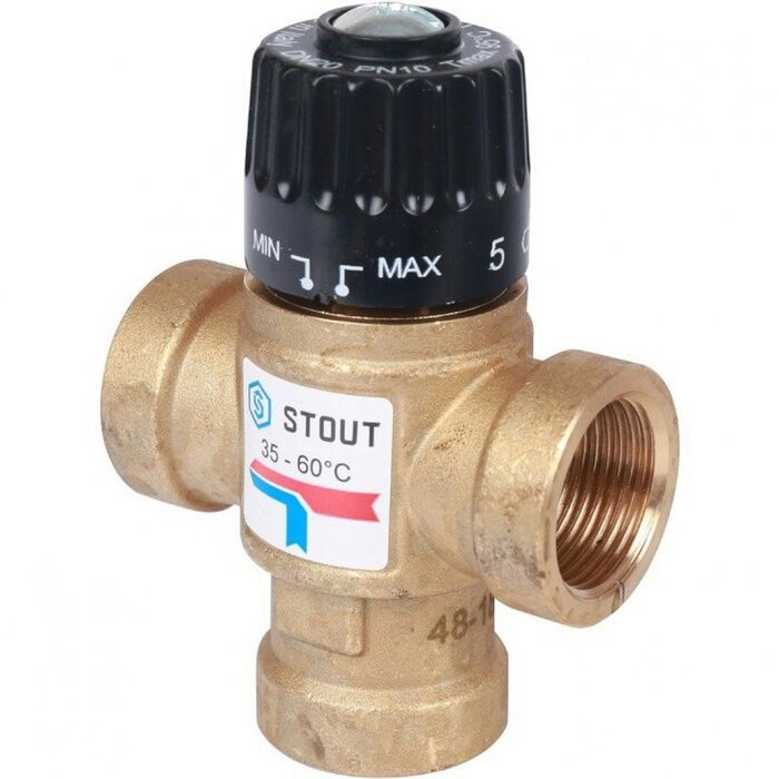 Клапан термостатический смесительный ВР 3/4", 35-60°С, KV 1.6 м3/ч Stout