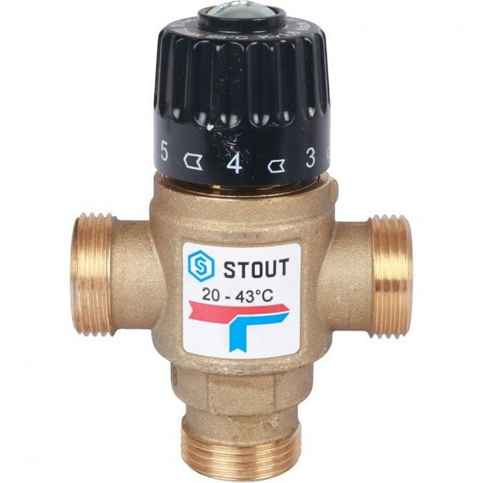 Клапан термостатический смесительный НР 3/4", 20-43°С, KV 1.6 м3/ч Stout