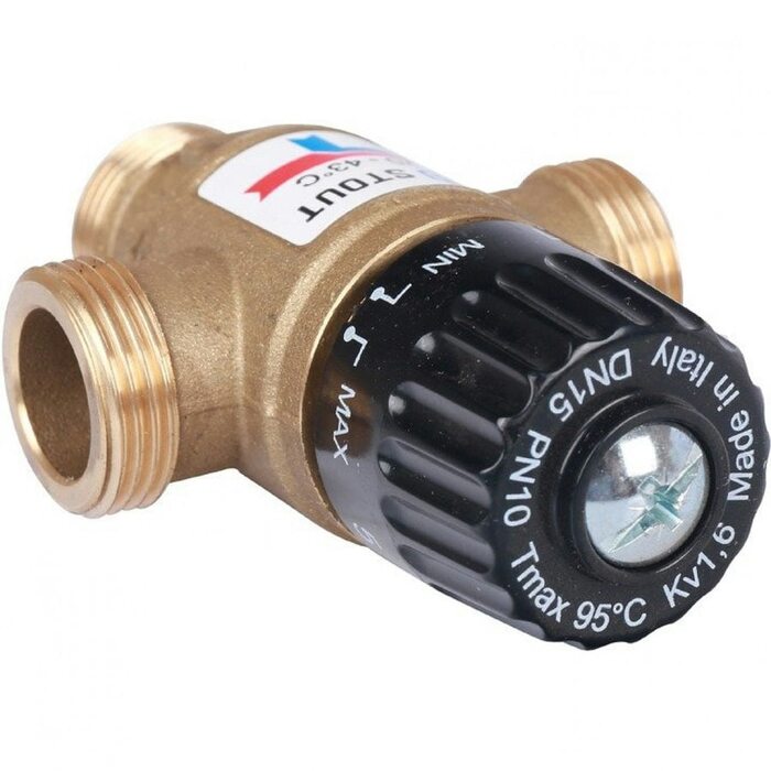 Клапан термостатический смесительный НР 3/4", 20-43°С, KV 1.6 м3/ч Stout
