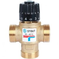 Клапан термостатический смесительный НР 1", 20-43°С, KV 1.6 м3/ч Stout