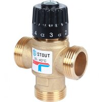 Клапан термостатический смесительный НР 1", 20-43°С, KV 1.6 м3/ч Stout