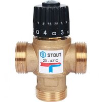 Клапан термостатический смесительный НР 1", 20-43°С, KV 2.5 м3/ч Stout