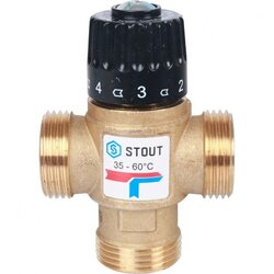 Клапан термостатический смесительный НР 1", 35-60°С, KV 2.5 м3/ч Stout