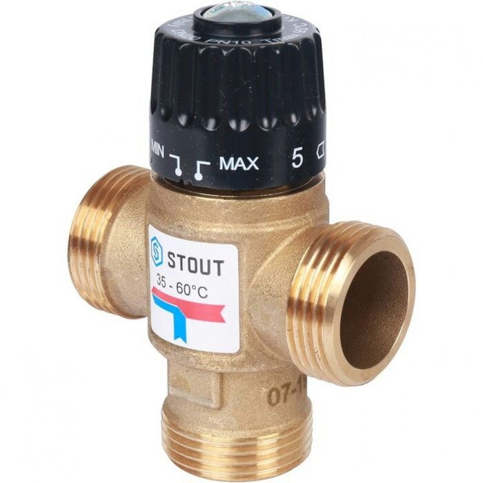 Клапан термостатический смесительный НР 1", 35-60°С, KV 2.5 м3/ч Stout