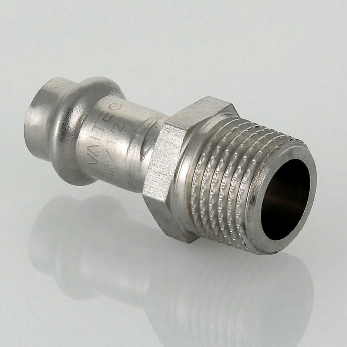 Пресс-муфта с наружной резьбой 18 мм х 1/2"  из нержавеющей стали VTi.901.I.001804 VALTEC (ВАЛТЕК)