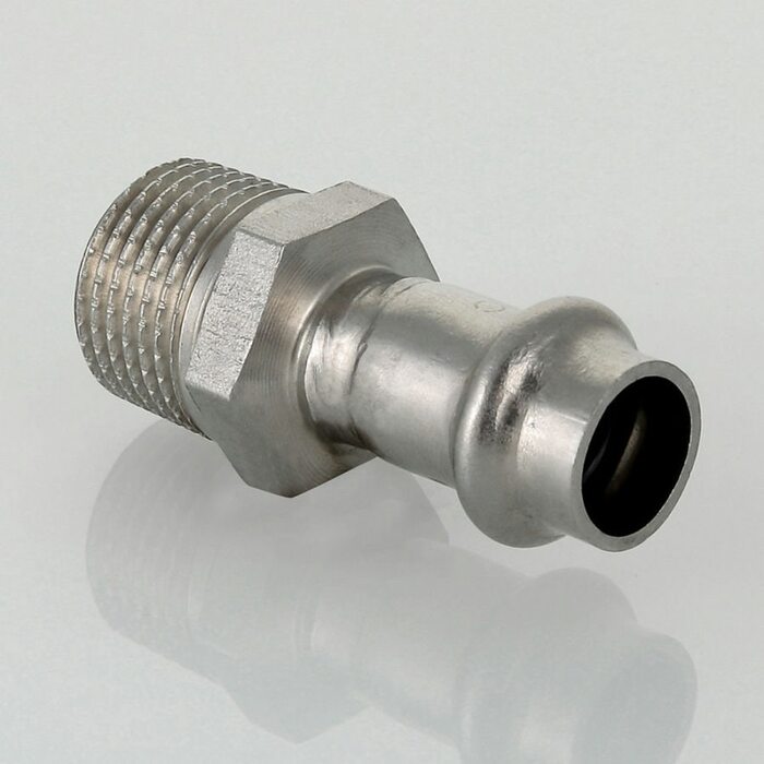 Пресс-муфта с наружной резьбой 18 мм х 1/2"  из нержавеющей стали VTi.901.I.001804 VALTEC (ВАЛТЕК)