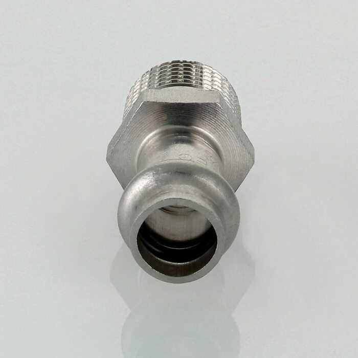 Пресс-муфта с наружной резьбой 18 мм х 1/2"  из нержавеющей стали VTi.901.I.001804 VALTEC (ВАЛТЕК)