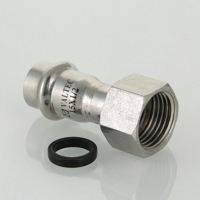 Пресс-муфта с накидной гайкой 22 мм х 1/2"  из нержавеющей стали VTi.908.I.002204 VALTEC (ВАЛТЕК)