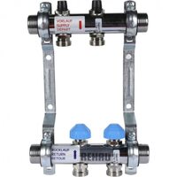 Коллекторная группа REHAU HKV на 2 выхода (РЕХАУ - 12180211001)1"x3/4"ЕК из нержавеющей стали с регулирующими и термостатическими вентилям