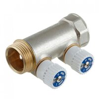 Коллектор распределительный Stout (SMB 6851 013402) 1 ВР(г) х 2 выхода 3/4 НР(ш) ЕК х 1 НР(ш)