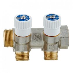 Коллектор Stout (SMB 6851 341202) 3/4 ВР(г) х 2 выхода 1/2 НР(ш) х 3/4 НР(ш) регулируeмый