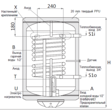 Водонагреватель комбинированного нагрева SUNSYSTEM MB-L NL2 120 V/S1 с ТЭНом 2кВт (настенный)