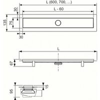 Комплект TECE TECElinus для монтажа дренажного канала 2 в 1 с основой для плитки tile и steel с мембраной Хром матовый 60 см ,комплект 15103069 (ТЕЦЕ)