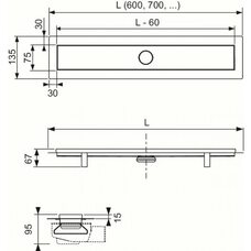 Комплект TECE TECElinus для монтажа дренажного канала 2 в 1 с основой для плитки tile и steel с мембраной Хром матовый 60 см ,комплект 15103069 (ТЕЦЕ)