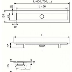Комплект TECE TECElinus для монтажа дренажного канала 2 в 1 с основой для плитки tile и steel с мембраной Хром матовый 60 см ,комплект 15103069 (ТЕЦЕ)